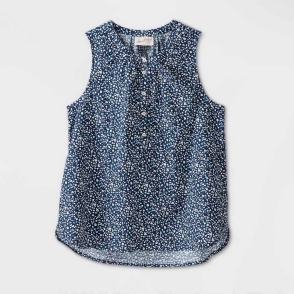 Universal Thread Navy Floral Popover Tank Top Sleeveless Shell